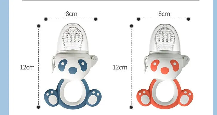 Blue edible silicone baby teether feeder stick with fruit supplement bag