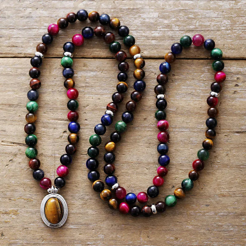 Handmade colour tiger eye natural stone necklace bracelet with zodiac crown wing heart pendants