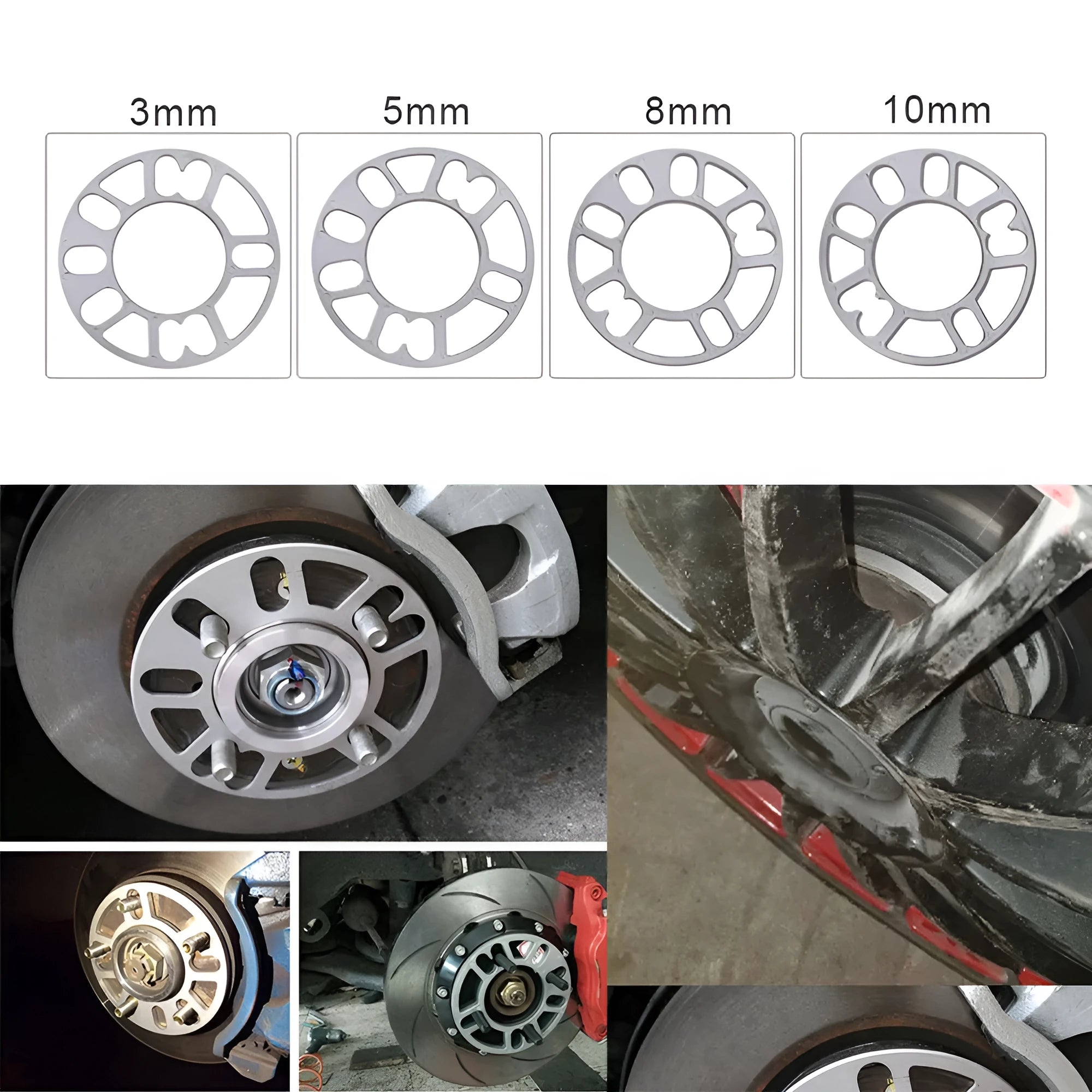 Automotive wheel hub widening gasket spacers in multiple thicknesses for brake caliper clearance