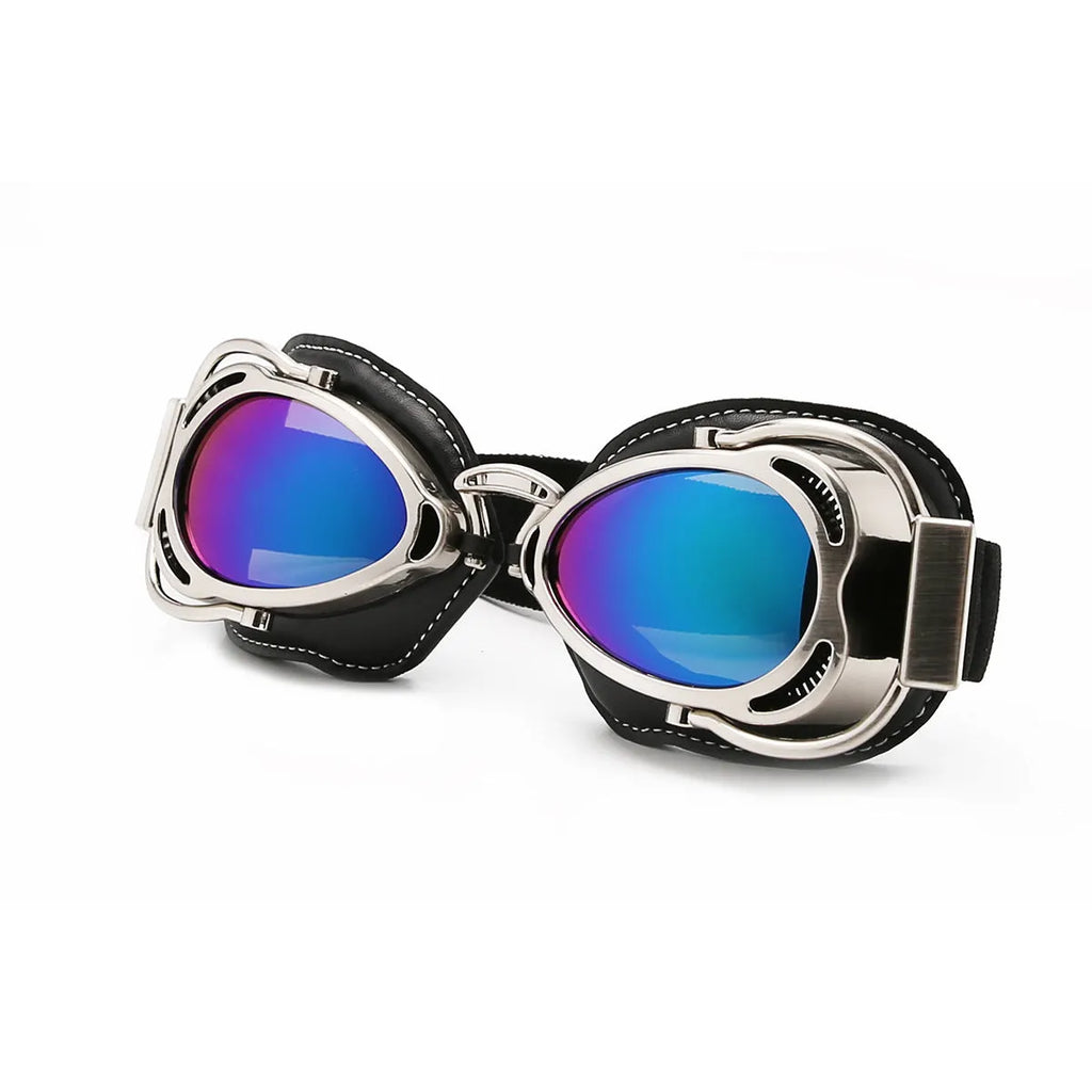 Motorcycle windproof goggles with PU full rim frame and retro pilot design in multiple lens colours
