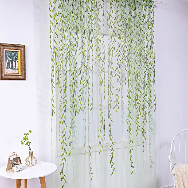 Inverted willow wicker offset printing curtain for living room balcony window screen in green colour
