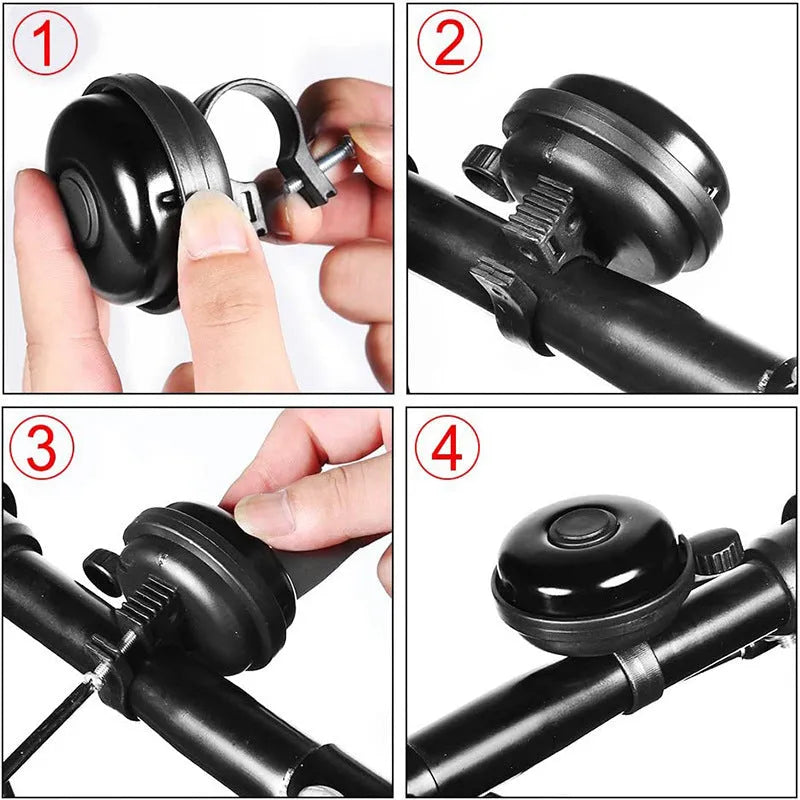 Black ABS flat bicycle bell with 58mm diameter for mountain bike handlebar mounting