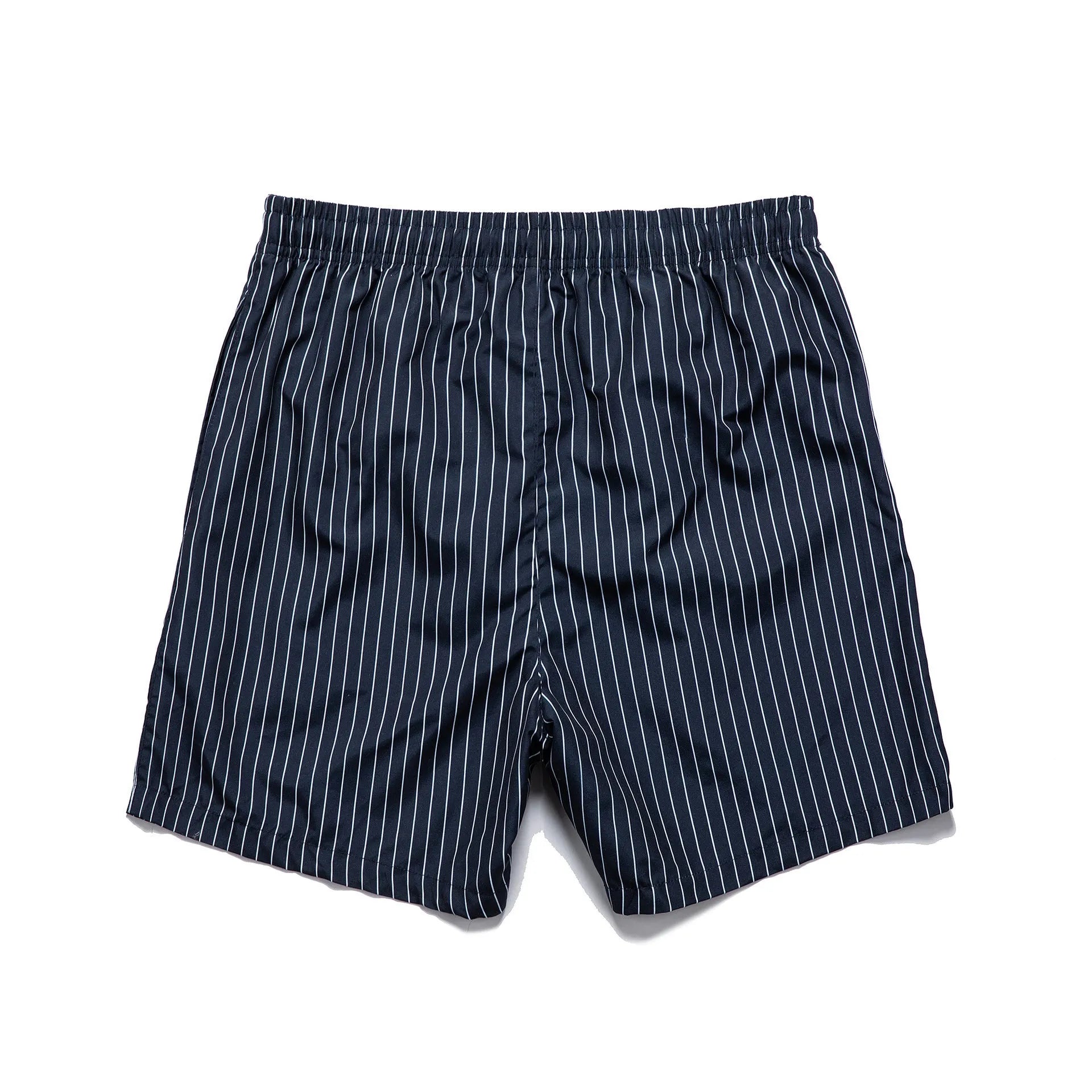 Polyester fibre striped beach shorts with straight leg openings and triangle lining in multiple colours
