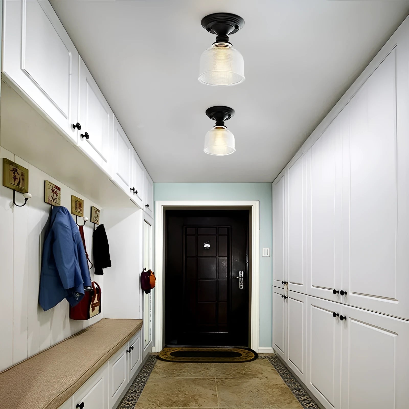 American retro style single-head ceiling or wall lamp with a glass cover.