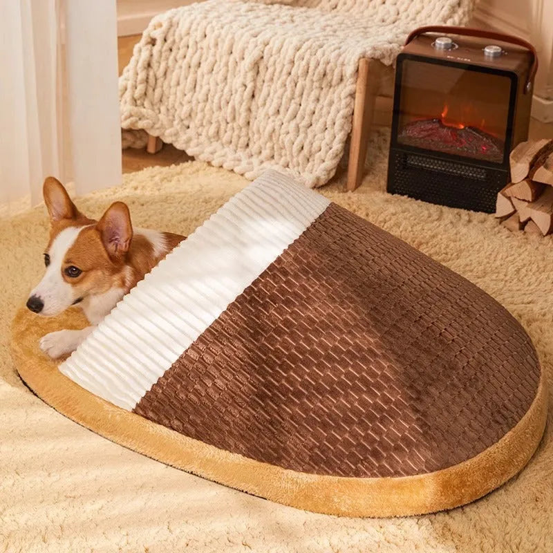 Blue dog nest sleeping bag with removable fleece interior for a small dog