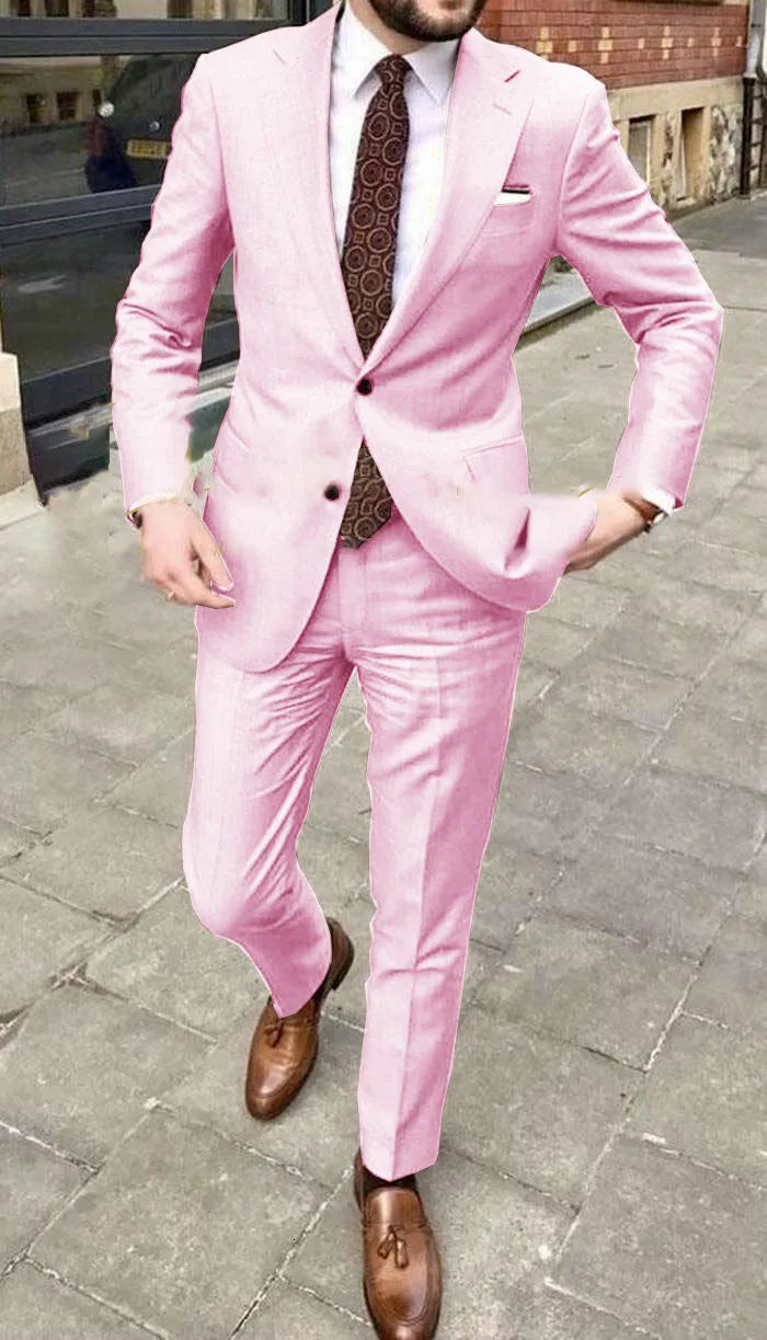 Men's slim fit two-button business suit in acetate fibre available in multiple colours