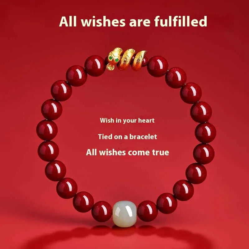 Handmade Chinese style cinnabar bracelet with snake beads for Year of the Snake body protection jewellery
