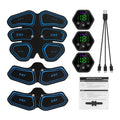 EMS abdominal muscle patch with digital display, 25cm x 19cm x 3.5cm, red black and blue, USB powered