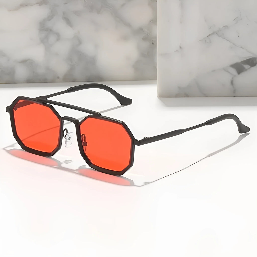 Steampunk double beam metal polygon large frame sunglasses for men, available in multiple colour and lens options.