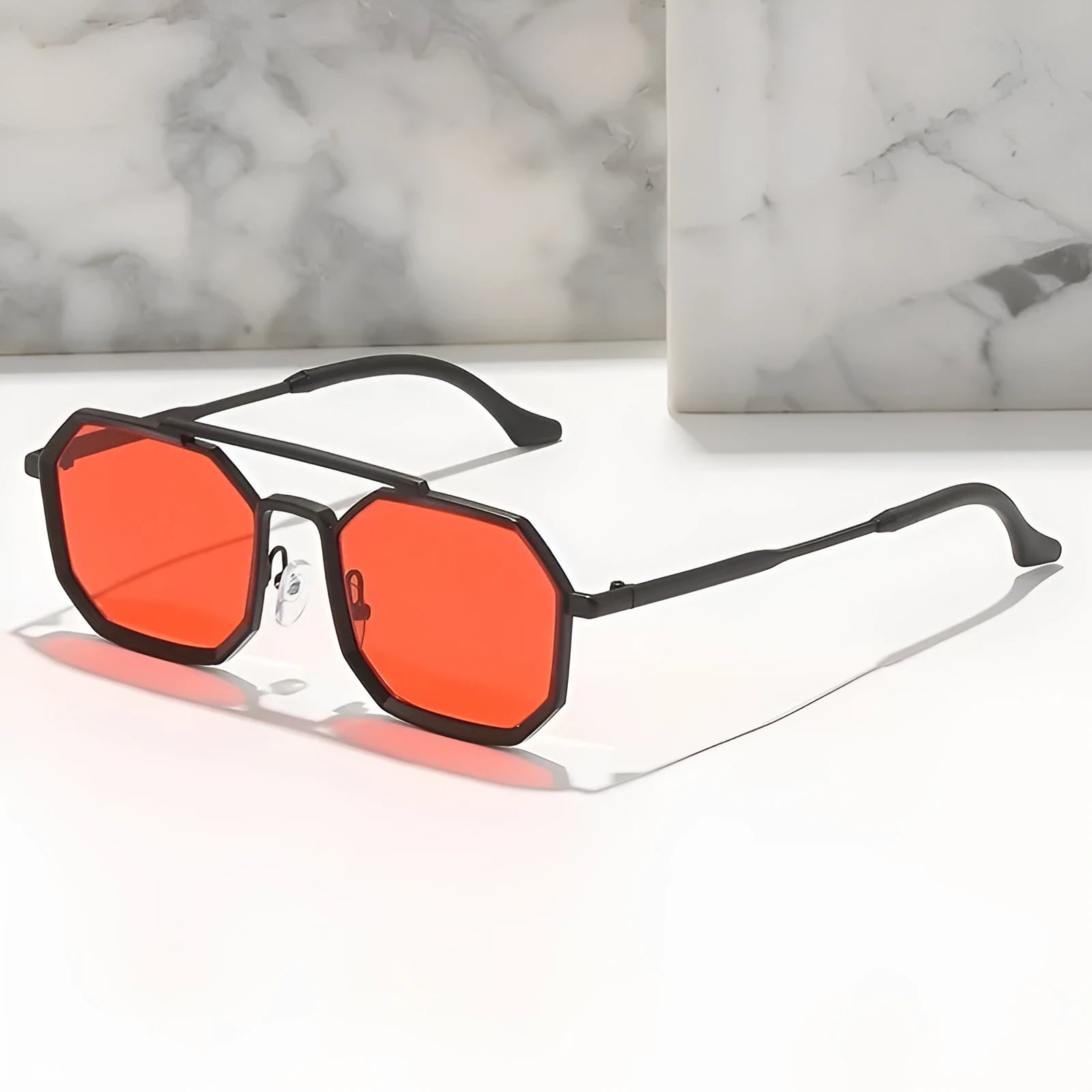 Steampunk double beam metal polygon large frame sunglasses for men, available in multiple colour and lens options.