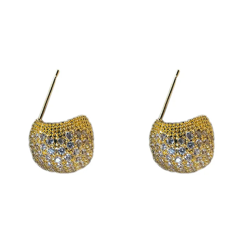 Women's geometric drop earrings with full diamond golden beans design in gold and white colour options