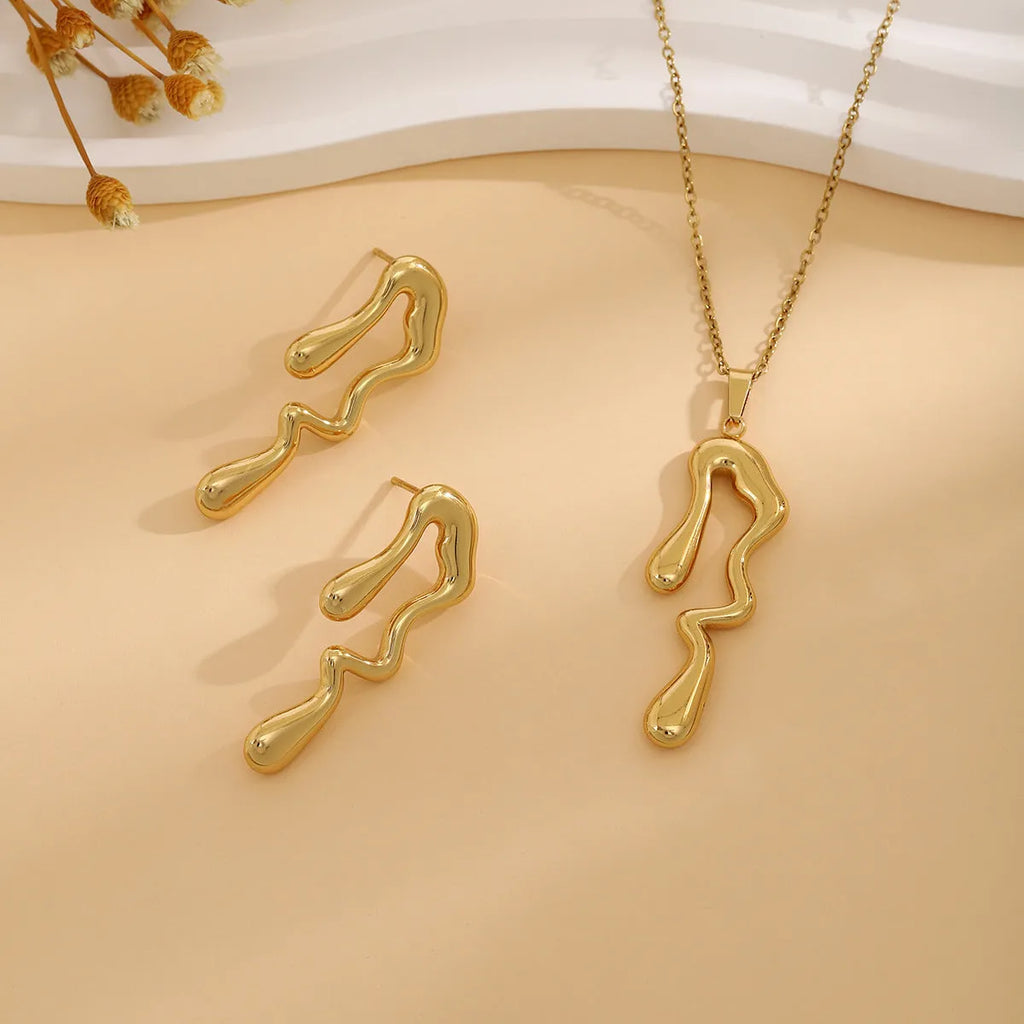 Geometric leaves and love heart earrings and necklace set in stainless steel electroplated finish multiple colour options
