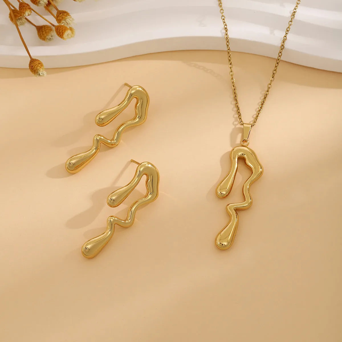 Geometric leaves and love heart earrings and necklace set in stainless steel electroplated finish multiple colour options