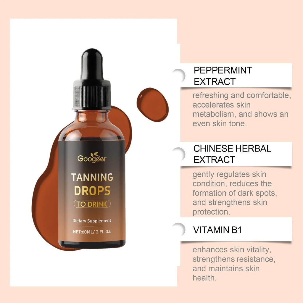 Googeer tanning drops body treatment bottle, 60ml liquid for drinkable bronzing