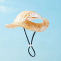 Pet hat with ear holes in blue for small dogs, with adjustable chain rope and tie-dye pattern