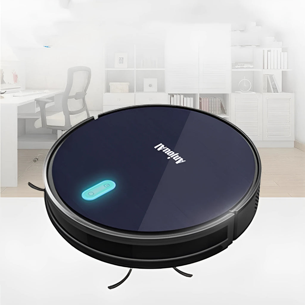 Three-in-one robot vacuum sweeper with gyroscopic navigation, 680ml capacity, black or white, 2000-2999Pa suction.
