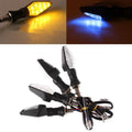 Motorcycle LED turn signal lights showing yellow and blue double-sided luminous indicators