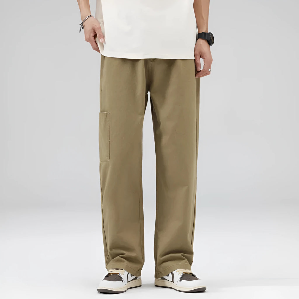 Men's cotton loose working trousers in black, khaki, and gray, sizes S to 4XL