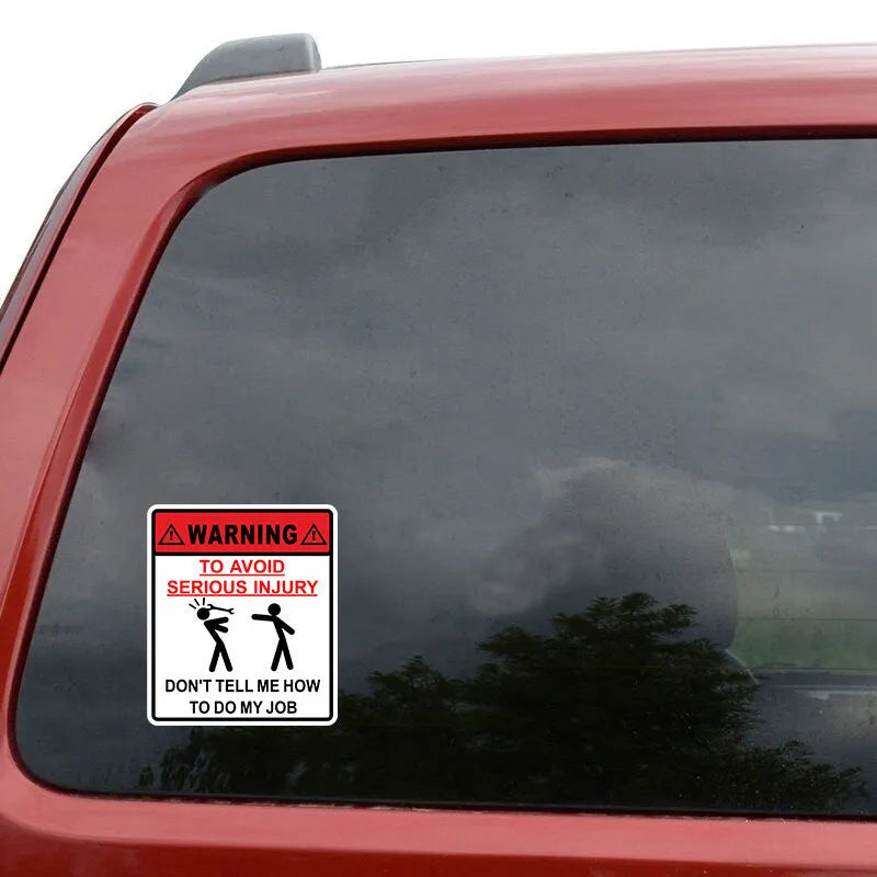 Adhesive car glass warning sticker measuring 14.9cm by 12.6cm.