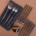 12-piece makeup brush set with wooden handles in PU storage bag