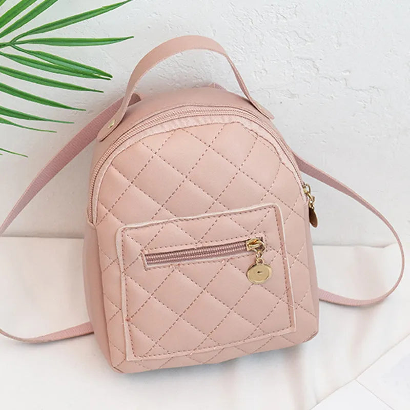 Girls' embroidered Korean-style hardback backpack in square shape, shown in pink colour.