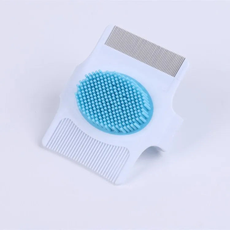 Blue multifunctional dog grooming comb with floating hair removal and massage nodules