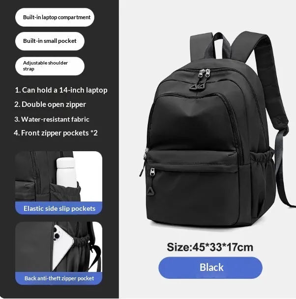 Off-white canvas high school student backpack with dimensions 45cm height, 33cm width, 17cm thickness