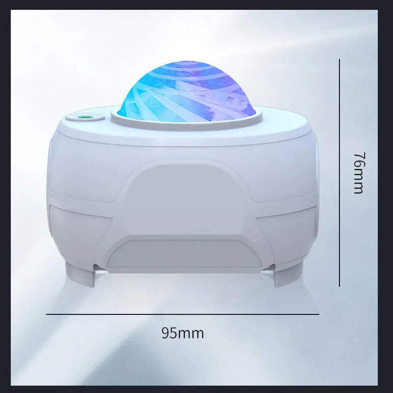 Swirl Moon Full Star Laser Atmosphere Lamp in white with remote control, USB powered, compact 93x85x74mm size