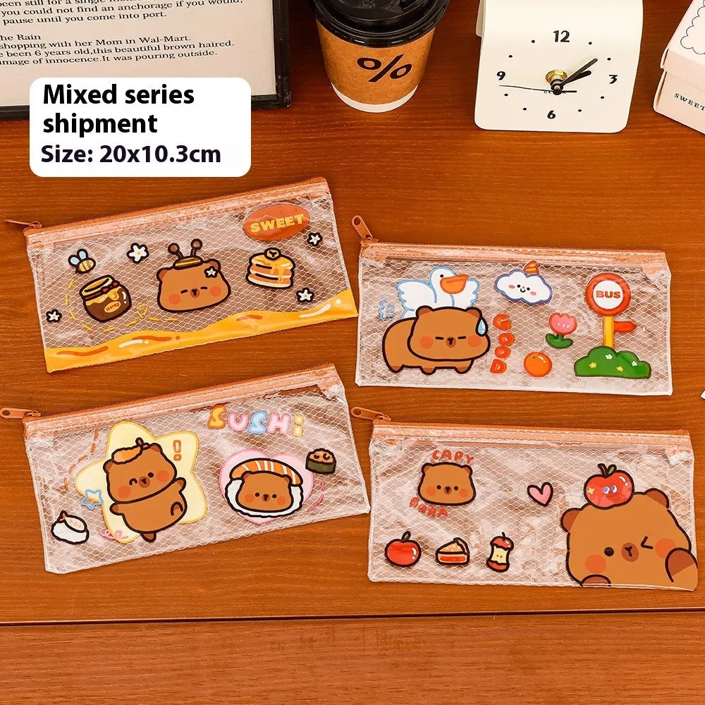 Transparent PVC mesh pencil case, 20 x 10.3 cm, random mixed colour, for student stationery
