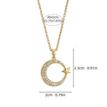 Xingyue gold geometric moon pendant necklace with zircon stone on titanium steel O-ring chain against white background