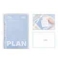Blue and white A5 PVC notebook storage can for loose spiral papers, showing dimensions 148mm x 210mm.
