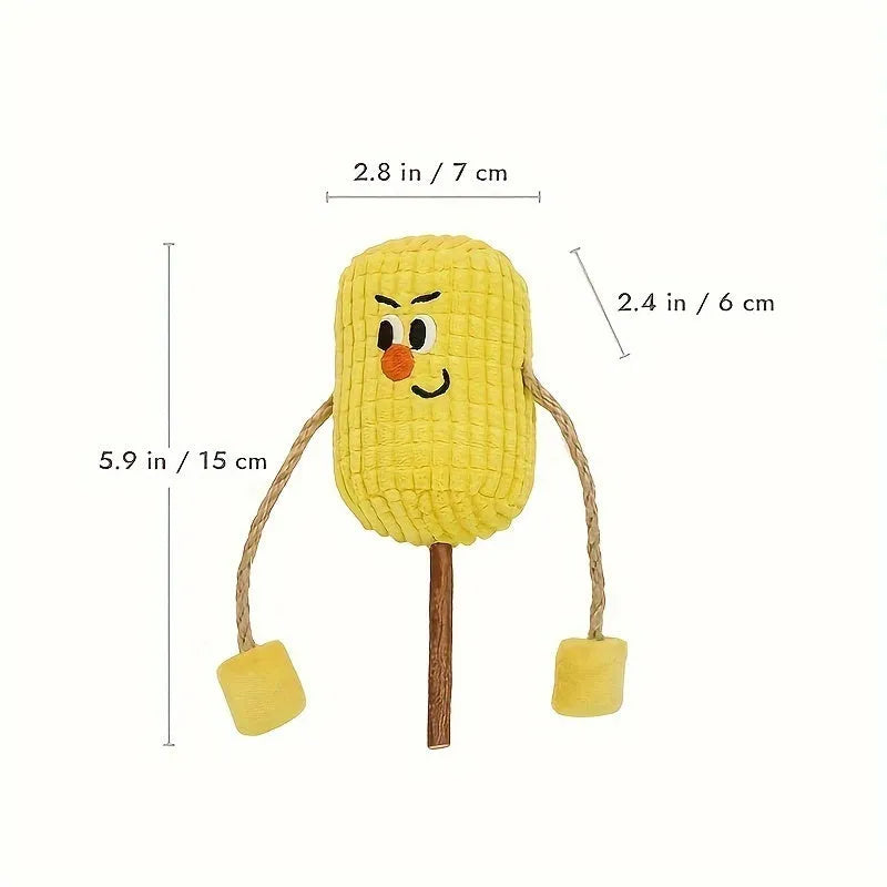Polio wood corn cob shaped cat chew toy for dental health on a white background.