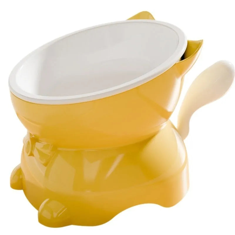 Stainless steel slanted cat bowl with silicone base in blue, showing its anti-fall design.