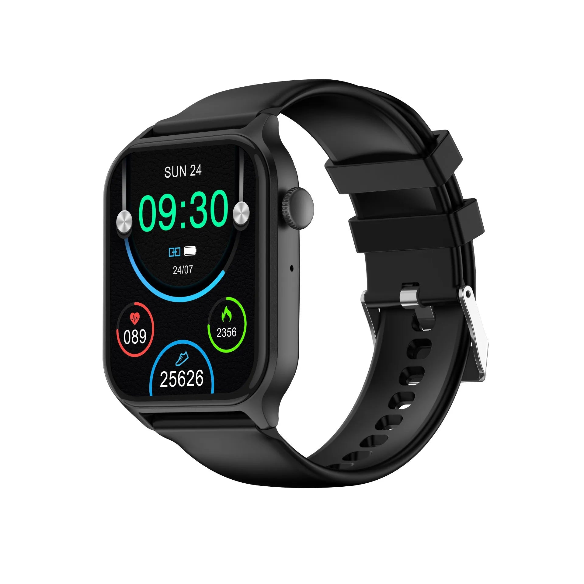 Z145 smart watch in black colour showing time display on its TFT touchscreen.
