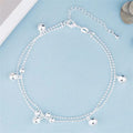 Silver plated bell anklet with geometric design, 16cm chain plus 3cm extension, copper base