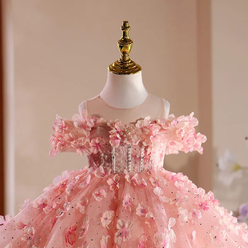 Girls' pink polyester pettiskirt with layered tutu design for princess party wear