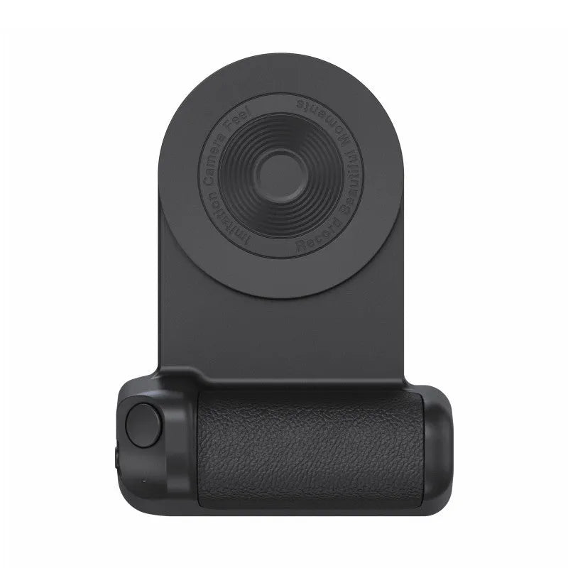 Black magnetic phone camera holder with rotatable grip and ergonomic PU leather handle