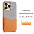 Leather magnetic card phone case for iPhone 14 Pro Max in black with colour-matched card slot and retro stitching