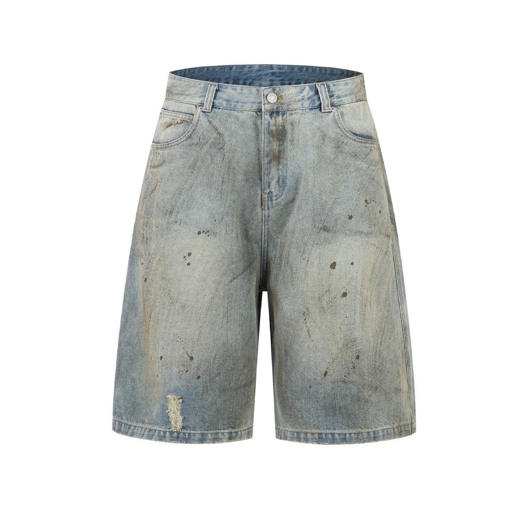 Pu Shuai blue cropped washed denim straight-leg middle pants with zipper fly on hanger