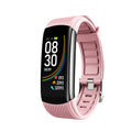 Smart bracelet body temperature monitor with 0.96 inch screen and TPU wristband in black, blue, pink, red, or white.