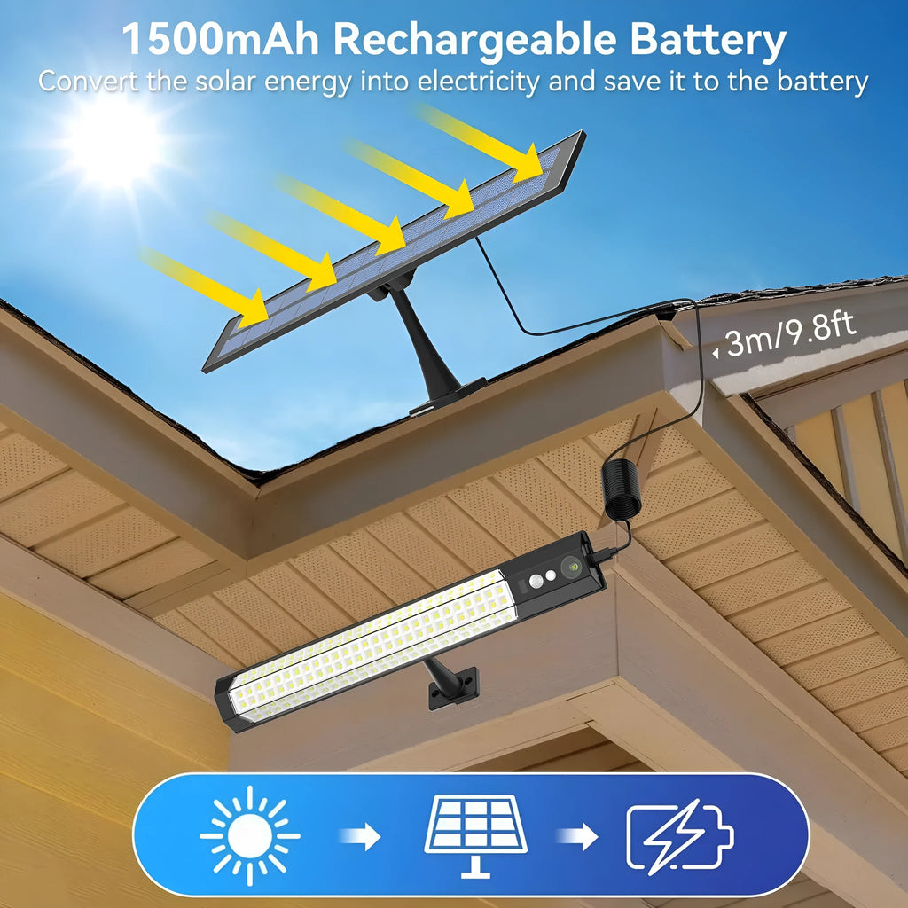 Solar outdoor light with remote control, 1500mAh battery, abstract shape, life waterproof for garden and patio.
