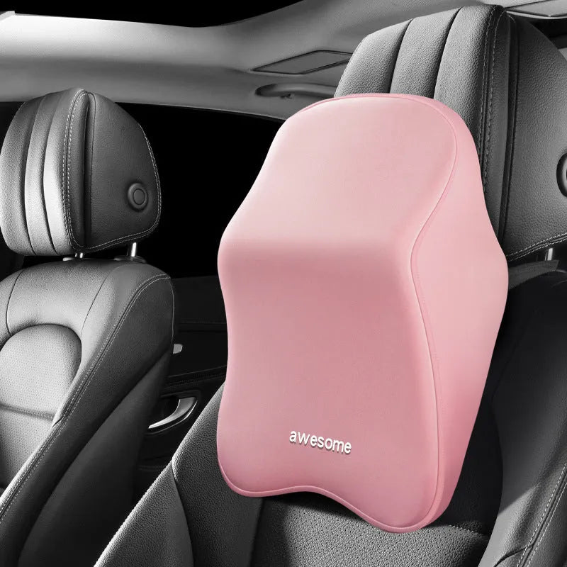 Memory foam car lumbar pillow with geometric pattern headrest support in black colour