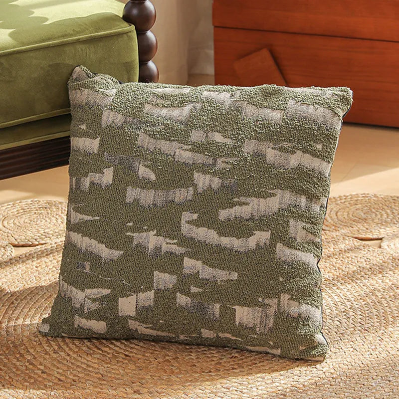 45cm square jacquard floral cushion cover in a Nordic-style pattern on a sofa.