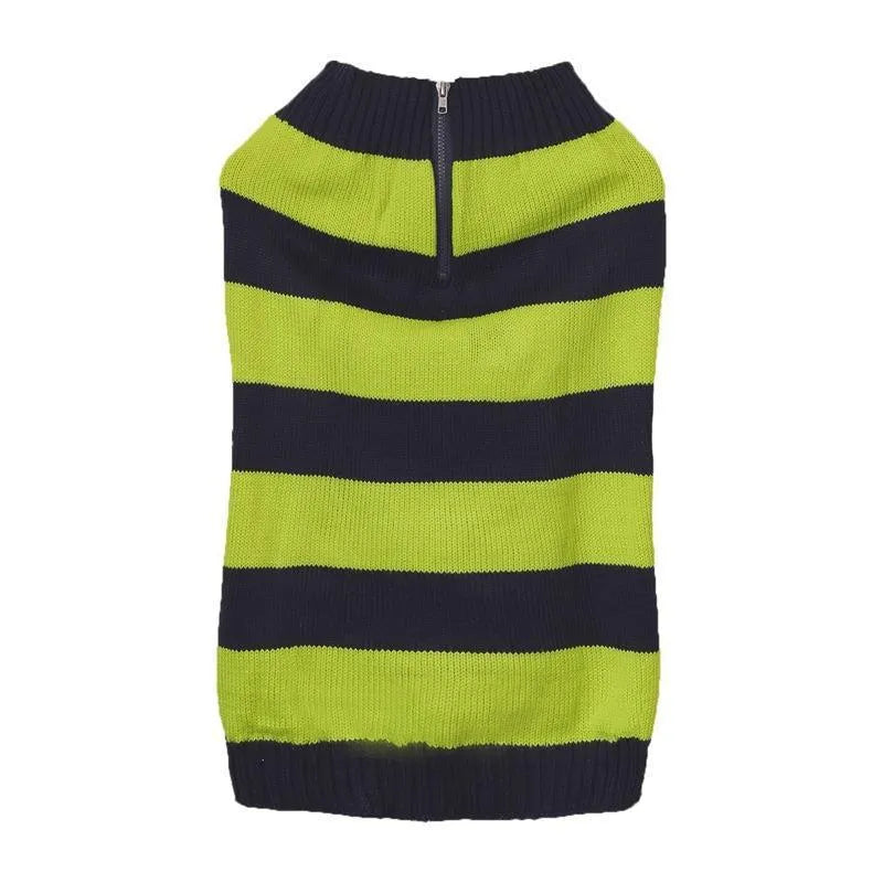 Dog sweater with horizontal contrast zipper and button pocket for small medium dogs