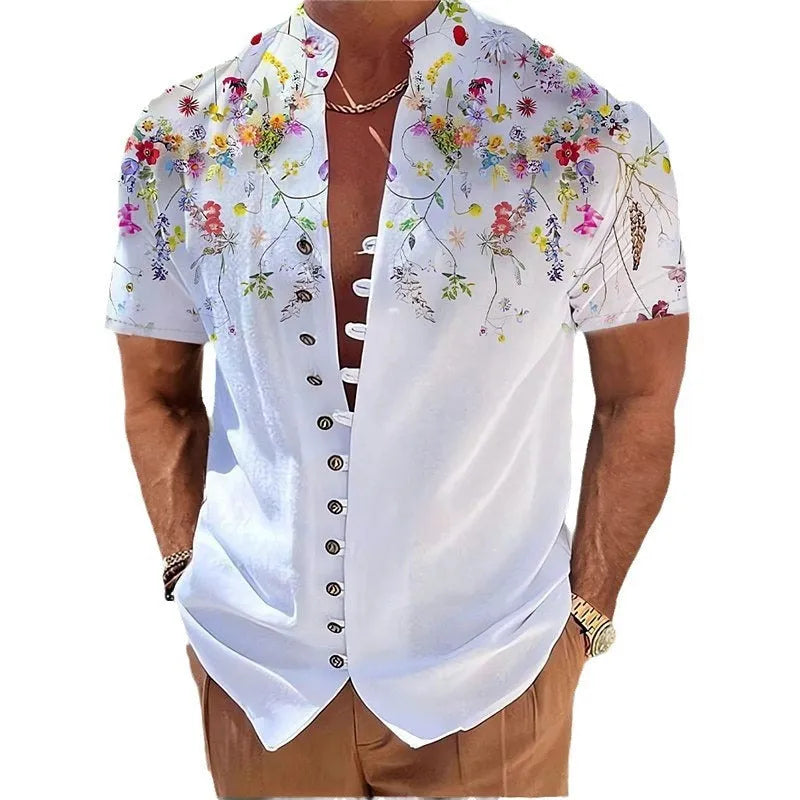 Youth geometric 3D printed floral pattern cardigan shirt in chemical fibre blend fabric