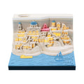 Santoorini 3D paper carving notepad model with LED lights, showing layered beach construction.