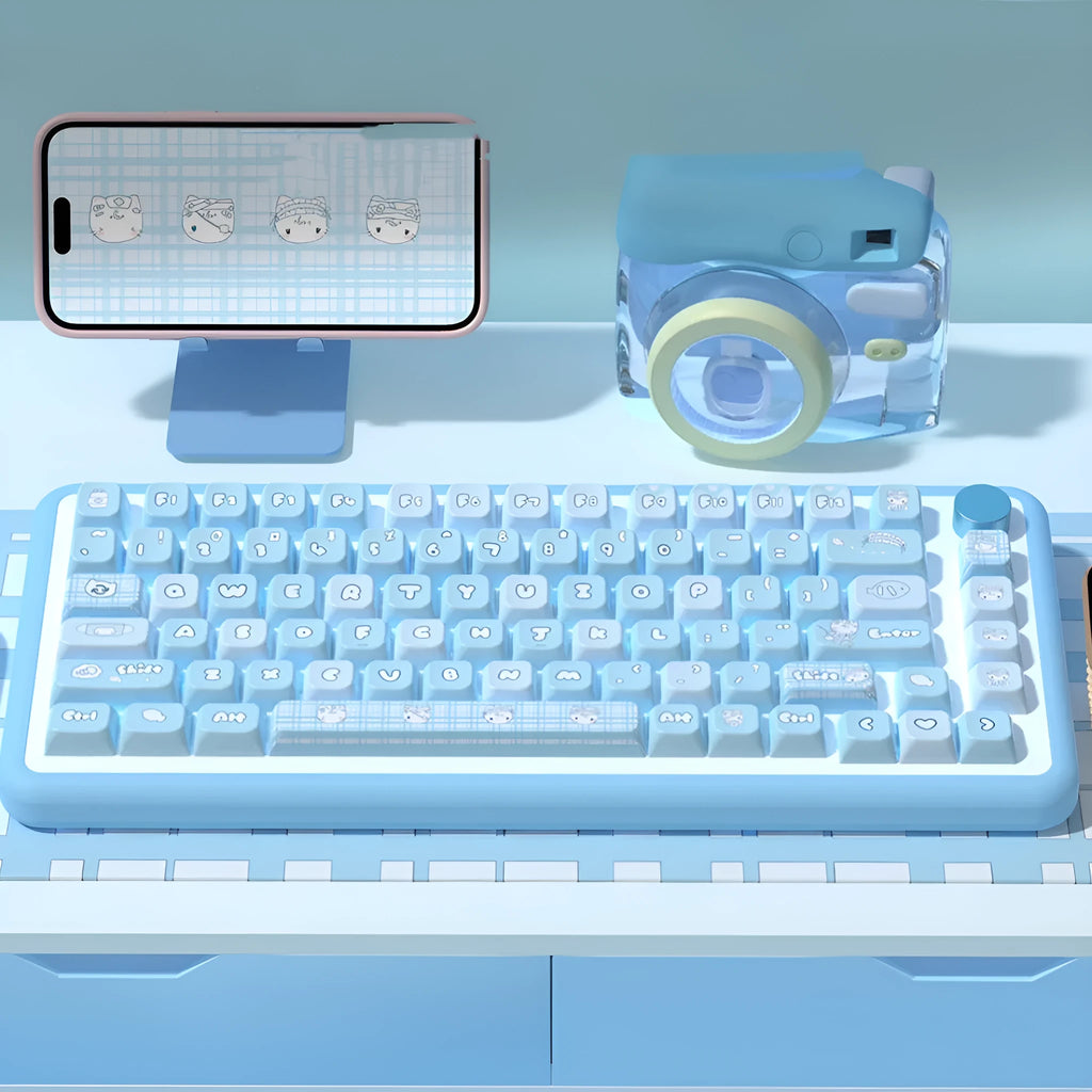 Watercolour cat design custom mechanical keyboard keycaps in a full 138 or 158 key set.