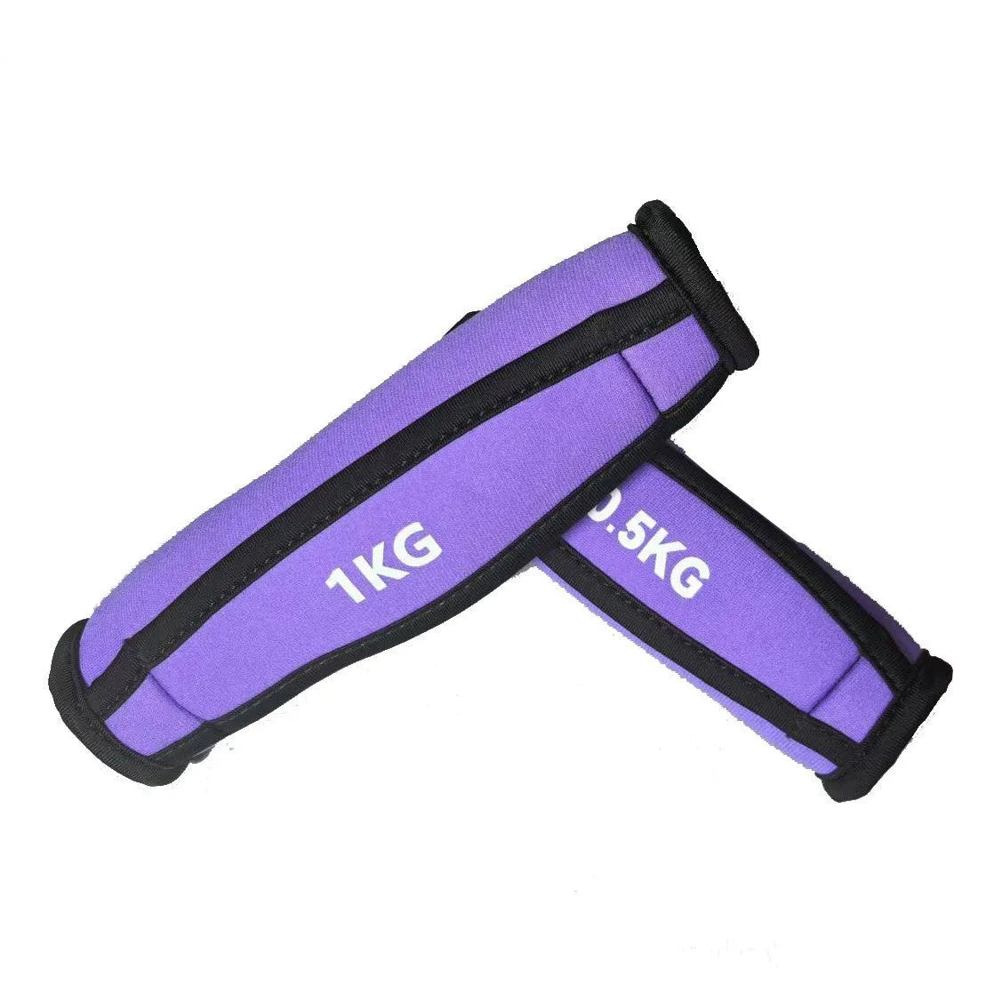 Pair of colour sand soft dumbbells in purple, diving cloth outer, 0.5kg weight, for home fitness