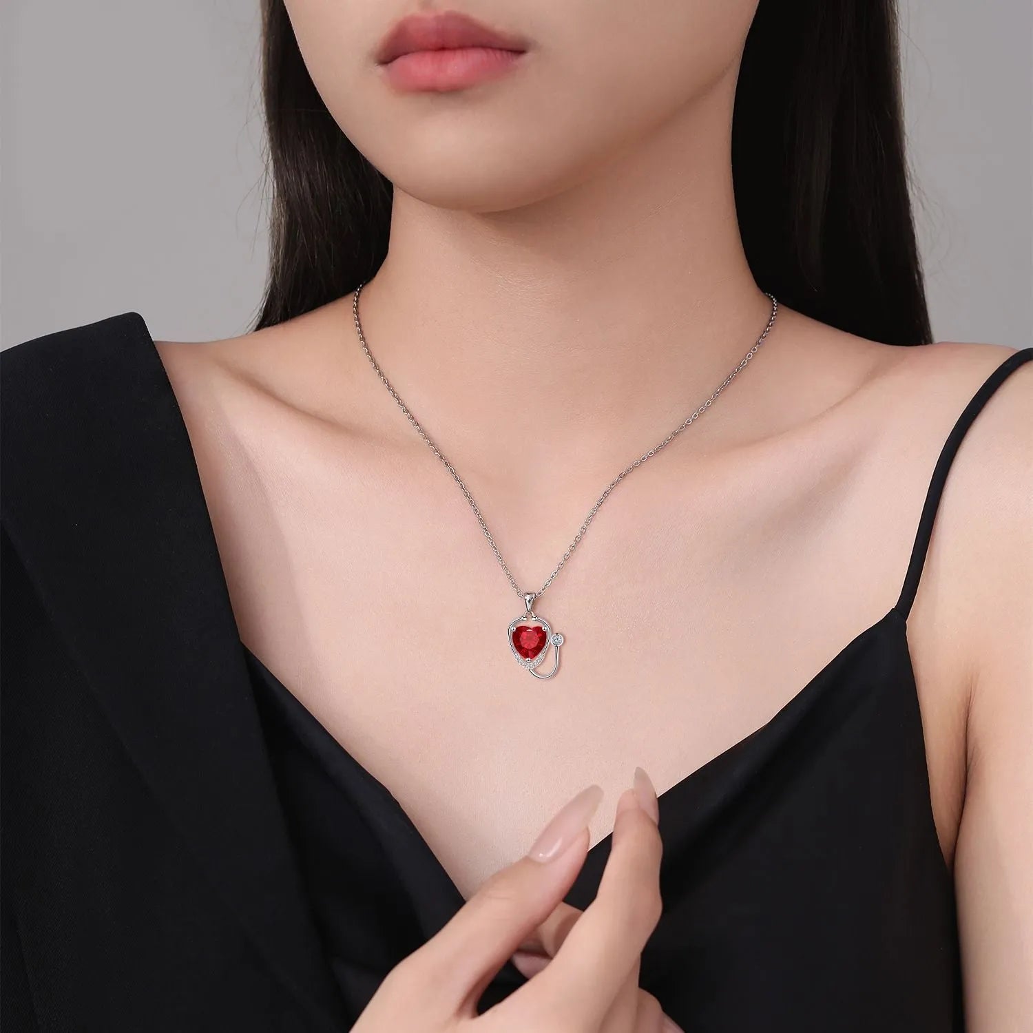 Women's copper stethoscope necklace with wings cross design in red diamond electroplated finish
