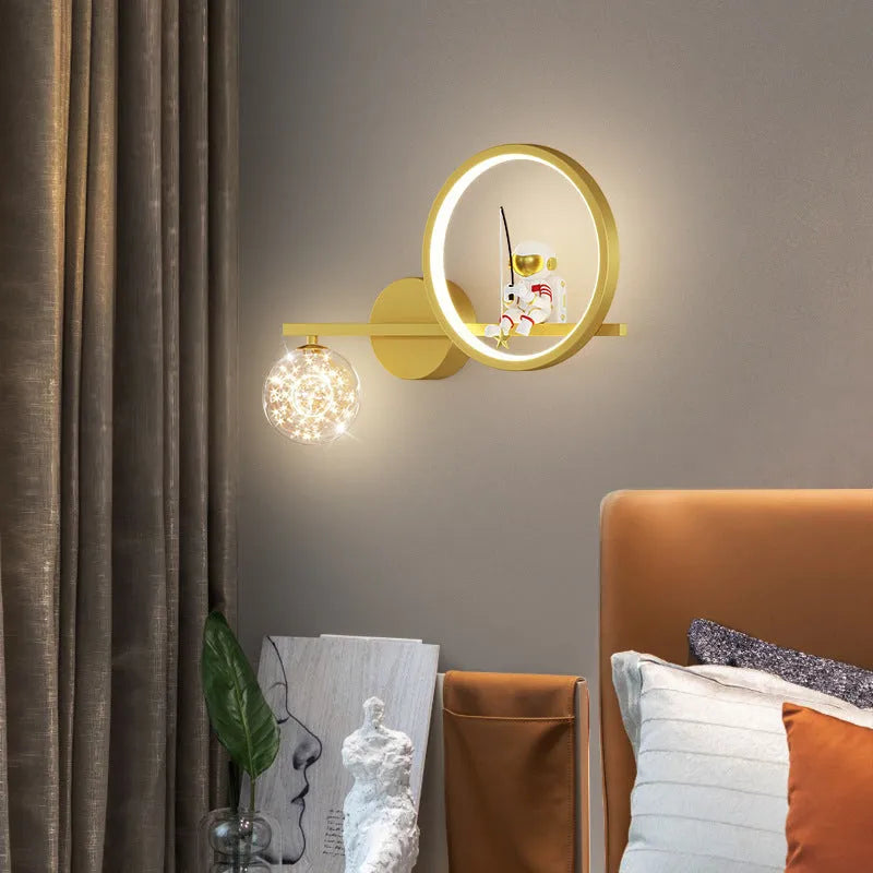 Cartoon astronaut and star sky ball bedroom bedside lamp in Nordic style, available in multiple colours